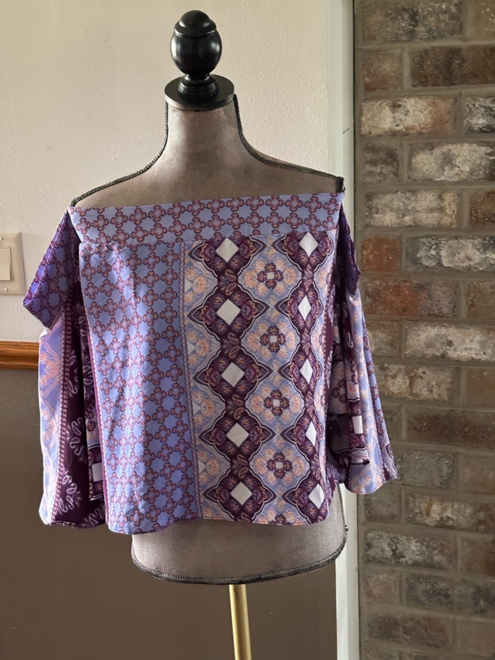 VENUS Off-Shoulder Patchwork Tunic in Lavender and Purple